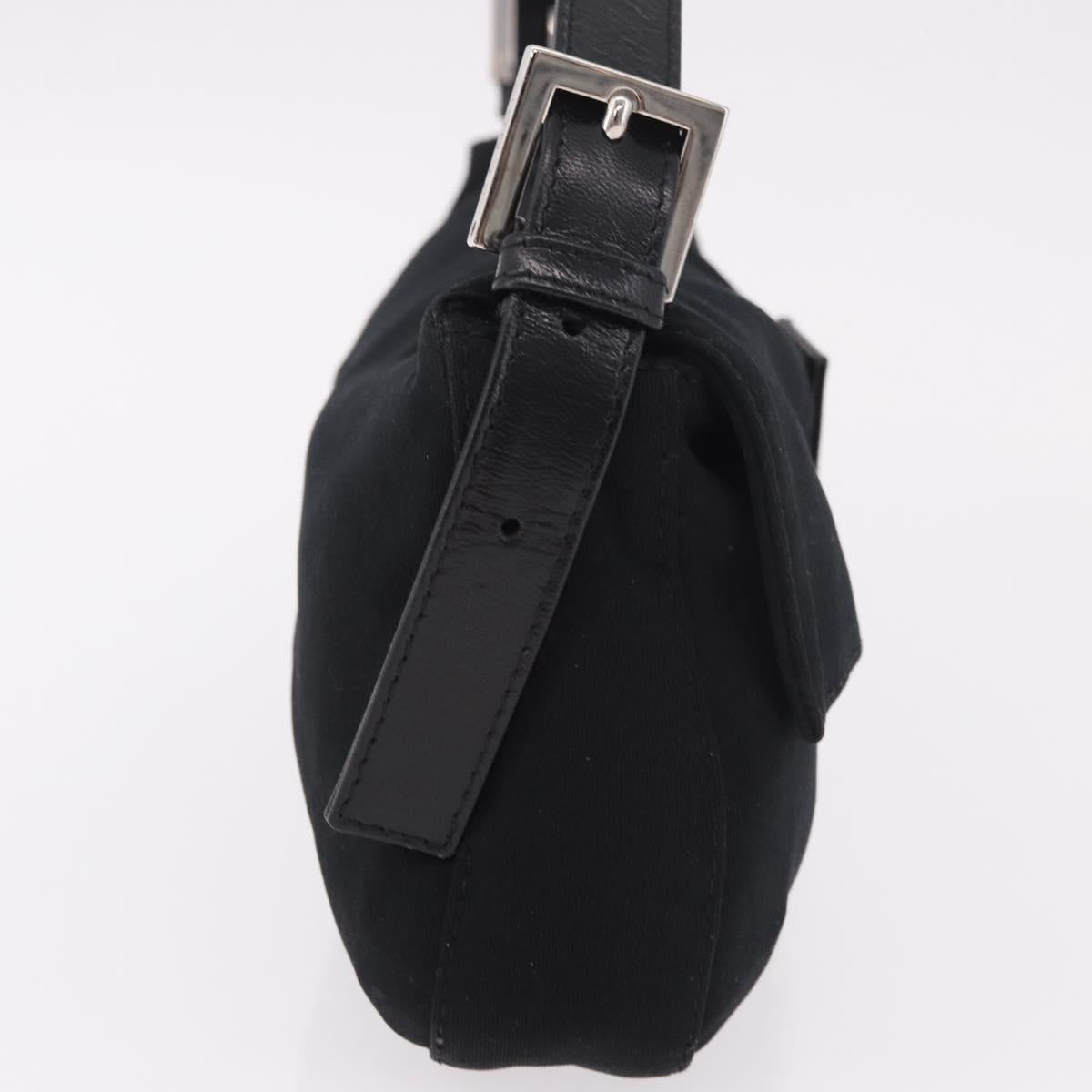 FENDI Mamma Baguette Shoulder Bag Cotton Jersey Black Silver Auth 180863