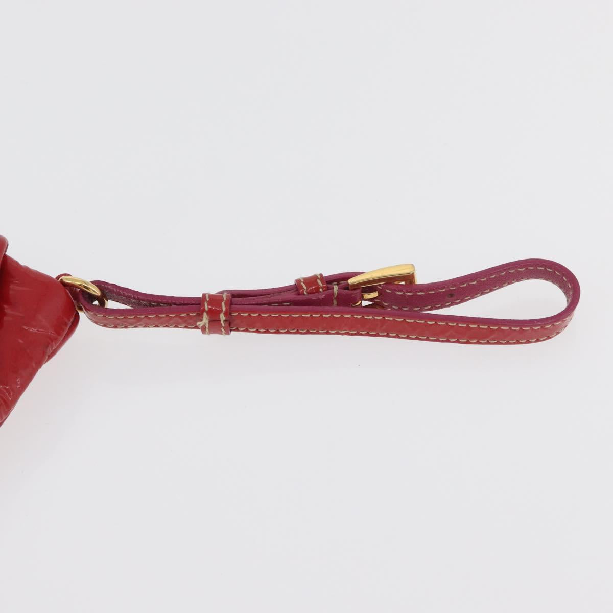 PRADA Pouch Patent leather Red Gold Auth 180864