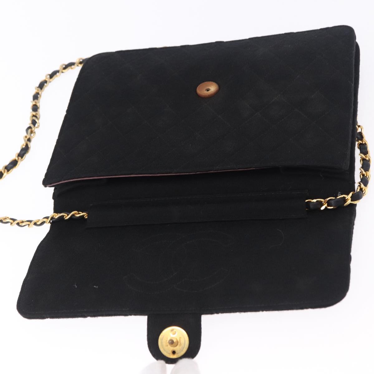 CHANEL Matelasse Chain Shoulder Bag Cotton Black Gold CC Auth 180866
