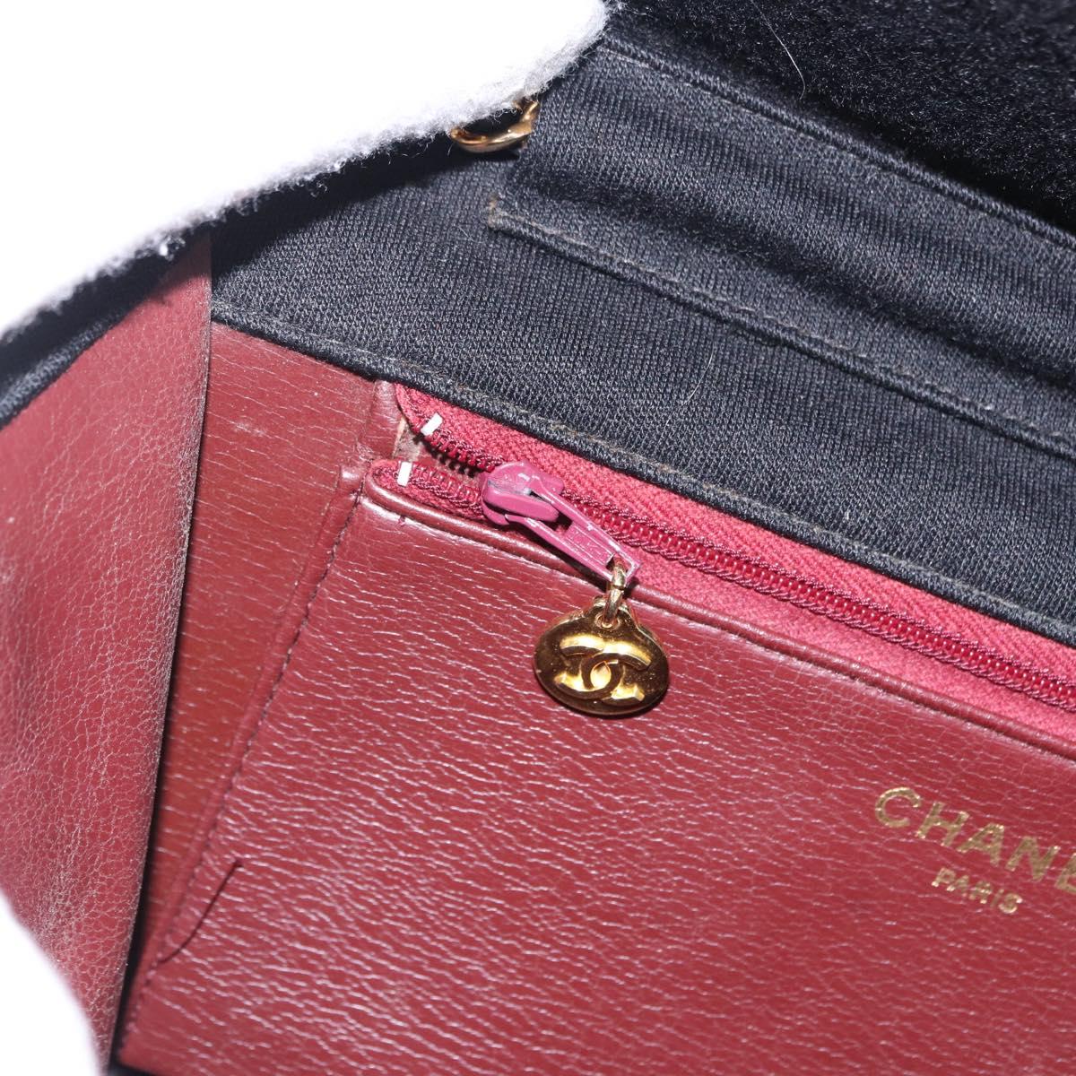 CHANEL Matelasse Chain Shoulder Bag Cotton Black Gold CC Auth 180866