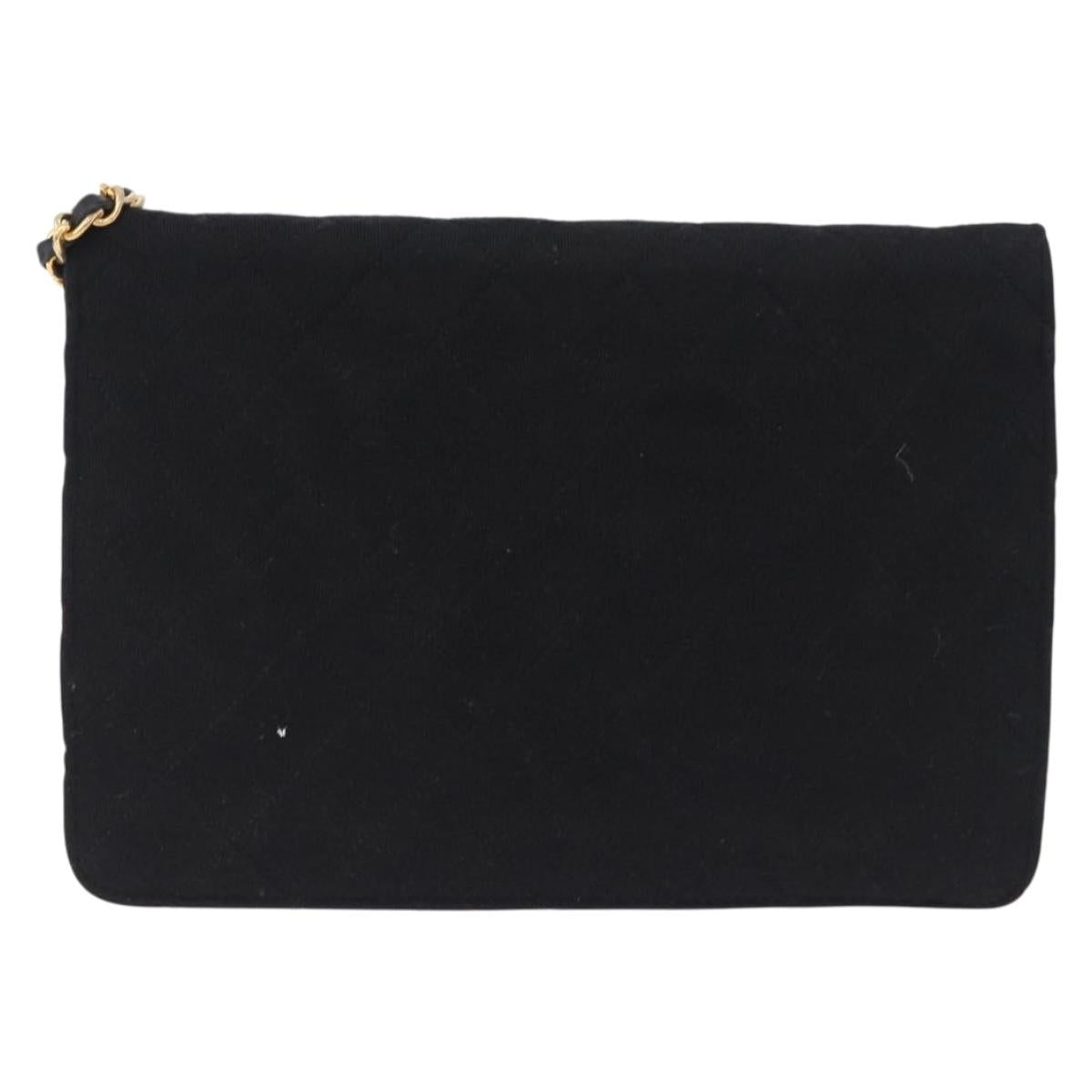 CHANEL Matelasse Chain Shoulder Bag Cotton Black Gold CC Auth 180866