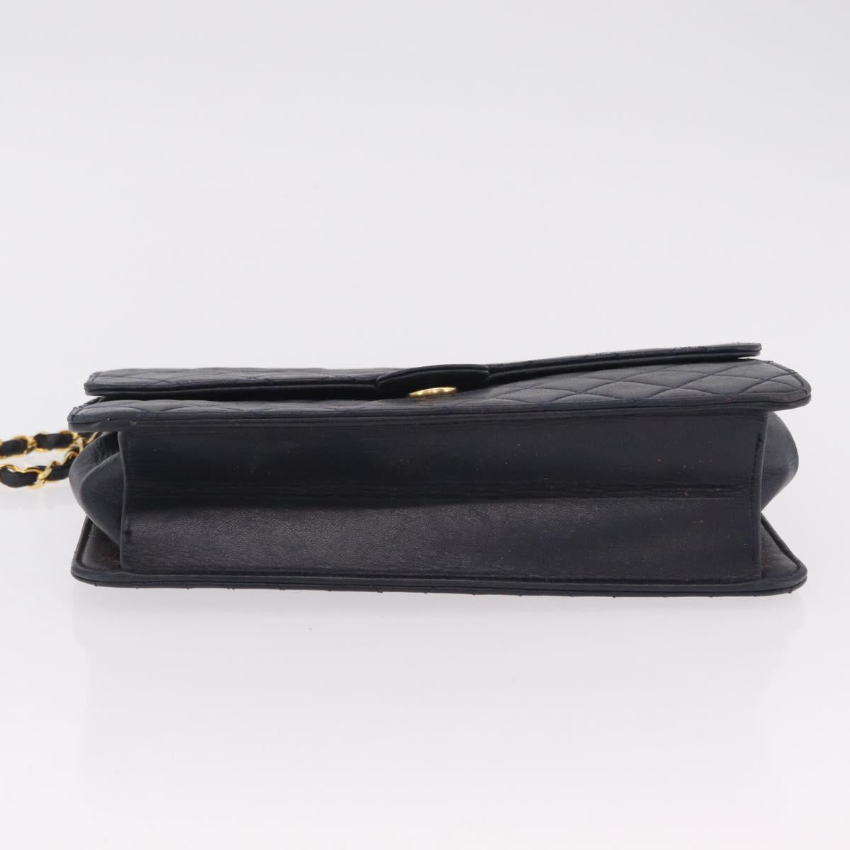 CHANEL Matelasse Chain Shoulder Bag Lamb Skin Black Gold CC Auth 180868