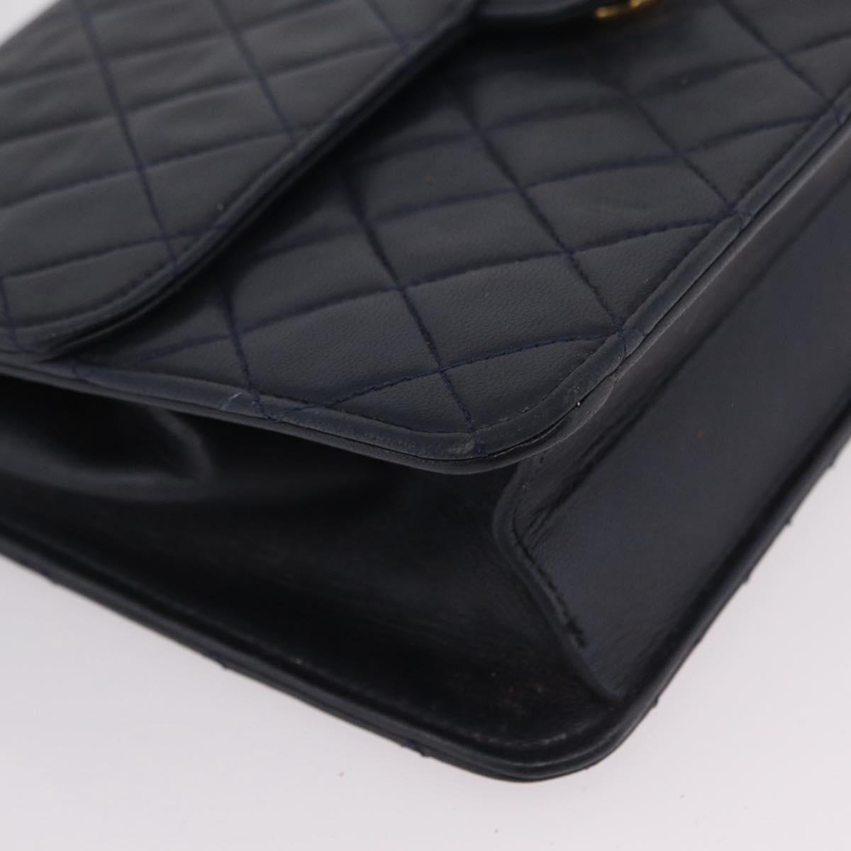 CHANEL Matelasse Chain Shoulder Bag Lamb Skin Black Gold CC Auth 180868