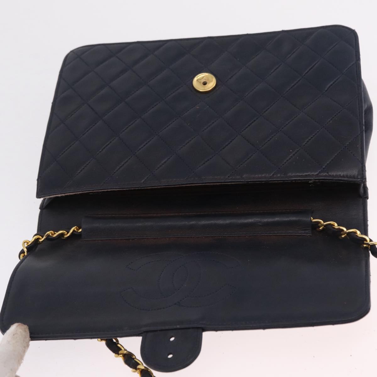 CHANEL Matelasse Chain Shoulder Bag Lamb Skin Black Gold CC Auth 180868