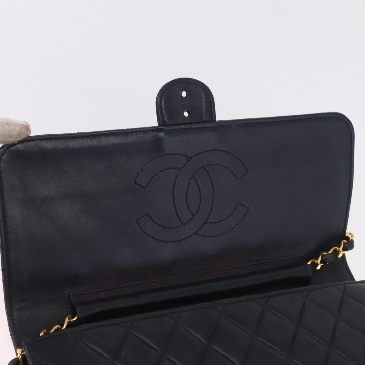 CHANEL Matelasse Chain Shoulder Bag Lamb Skin Black Gold CC Auth 180868