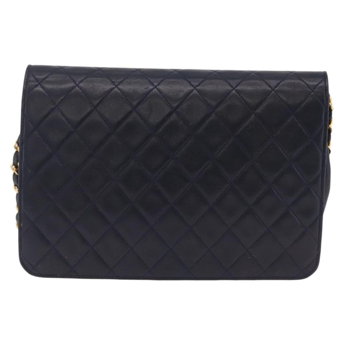 CHANEL Matelasse Chain Shoulder Bag Lamb Skin Black Gold CC Auth 180868