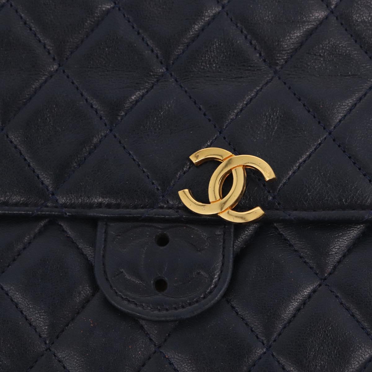 CHANEL Matelasse Chain Shoulder Bag Lamb Skin Black Gold CC Auth 180868