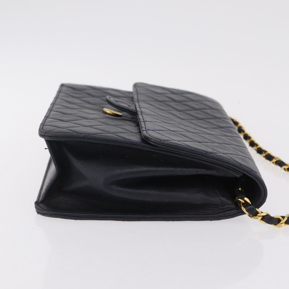 CHANEL Matelasse Chain Shoulder Bag Lamb Skin Black Gold CC Auth 180868