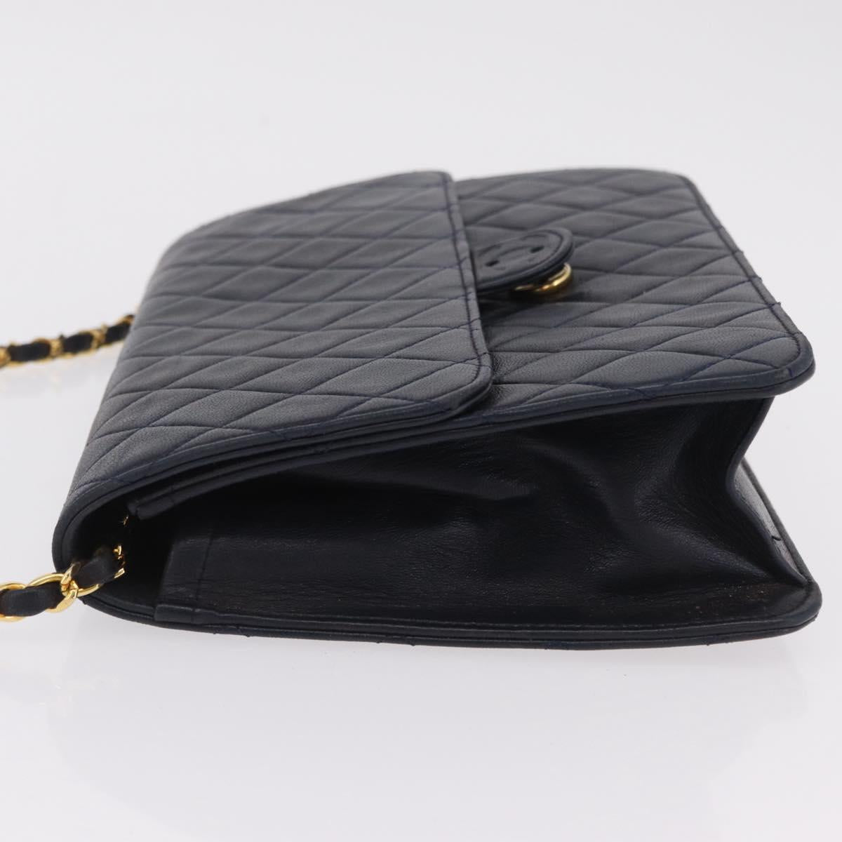 CHANEL Matelasse Chain Shoulder Bag Lamb Skin Black Gold CC Auth 180868