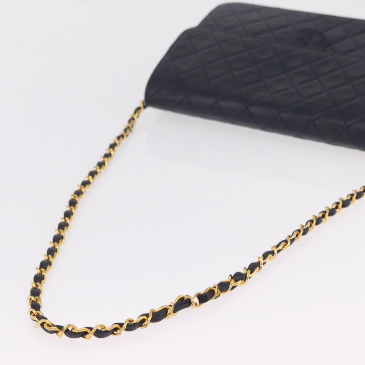 CHANEL Matelasse Chain Shoulder Bag Lamb Skin Black Gold CC Auth 180868