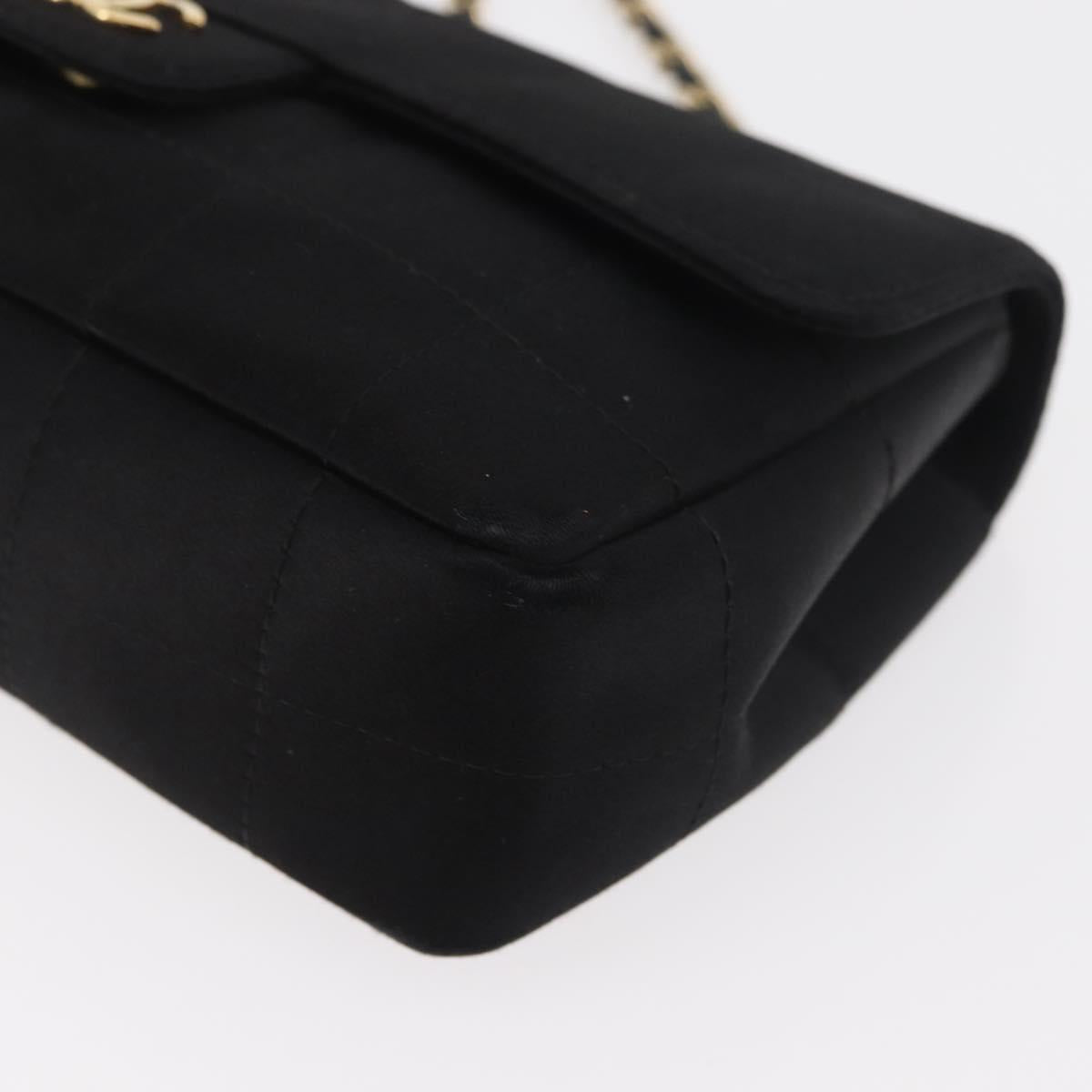 CHANEL Choco Bar Chain Shoulder Bag Satin Black Gold CC Auth 180872A