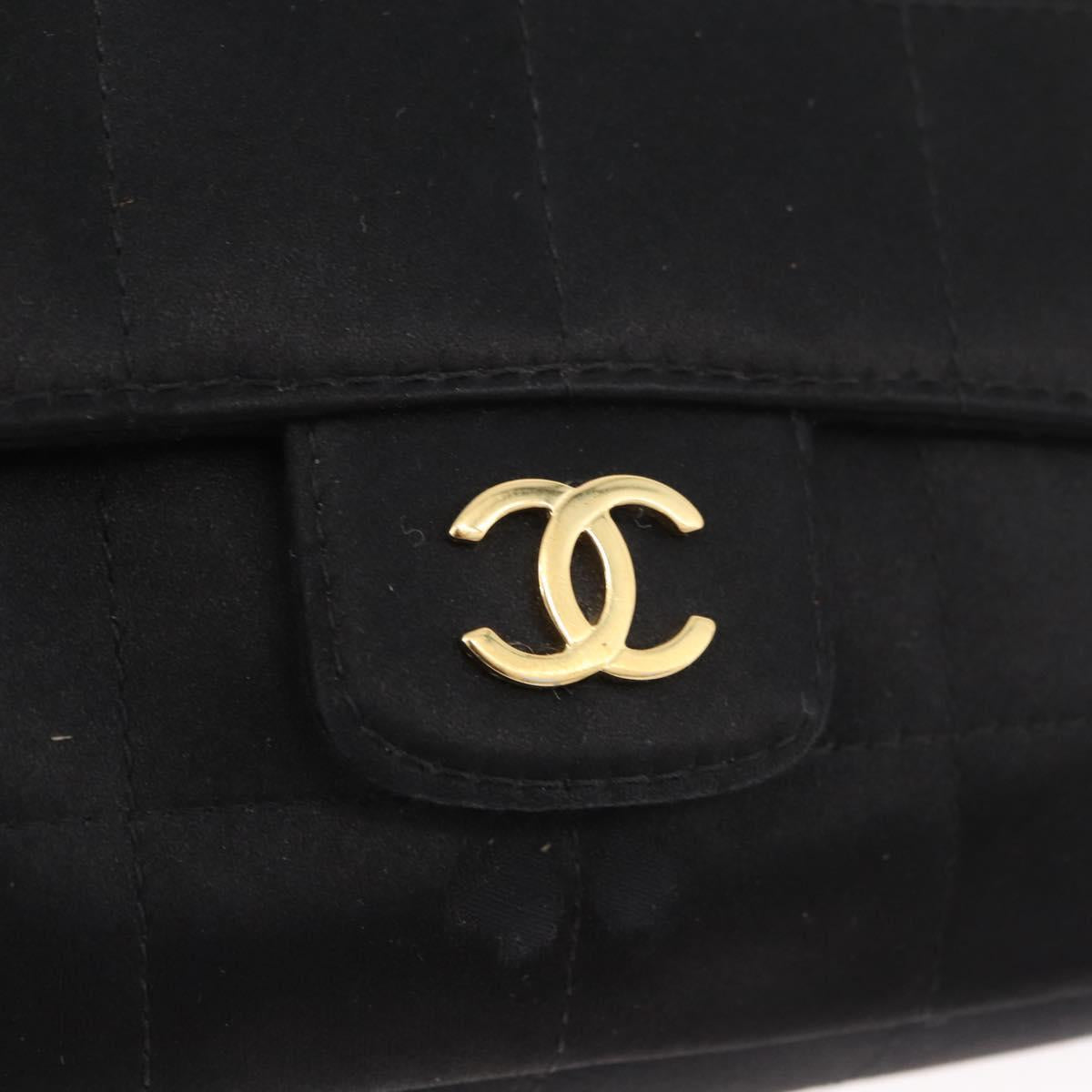 CHANEL Choco Bar Chain Shoulder Bag Satin Black Gold CC Auth 180872A
