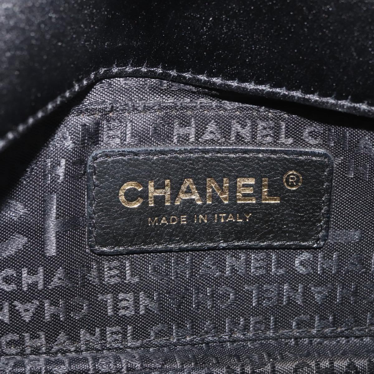 CHANEL Choco Bar Chain Shoulder Bag Satin Black Gold CC Auth 180872A