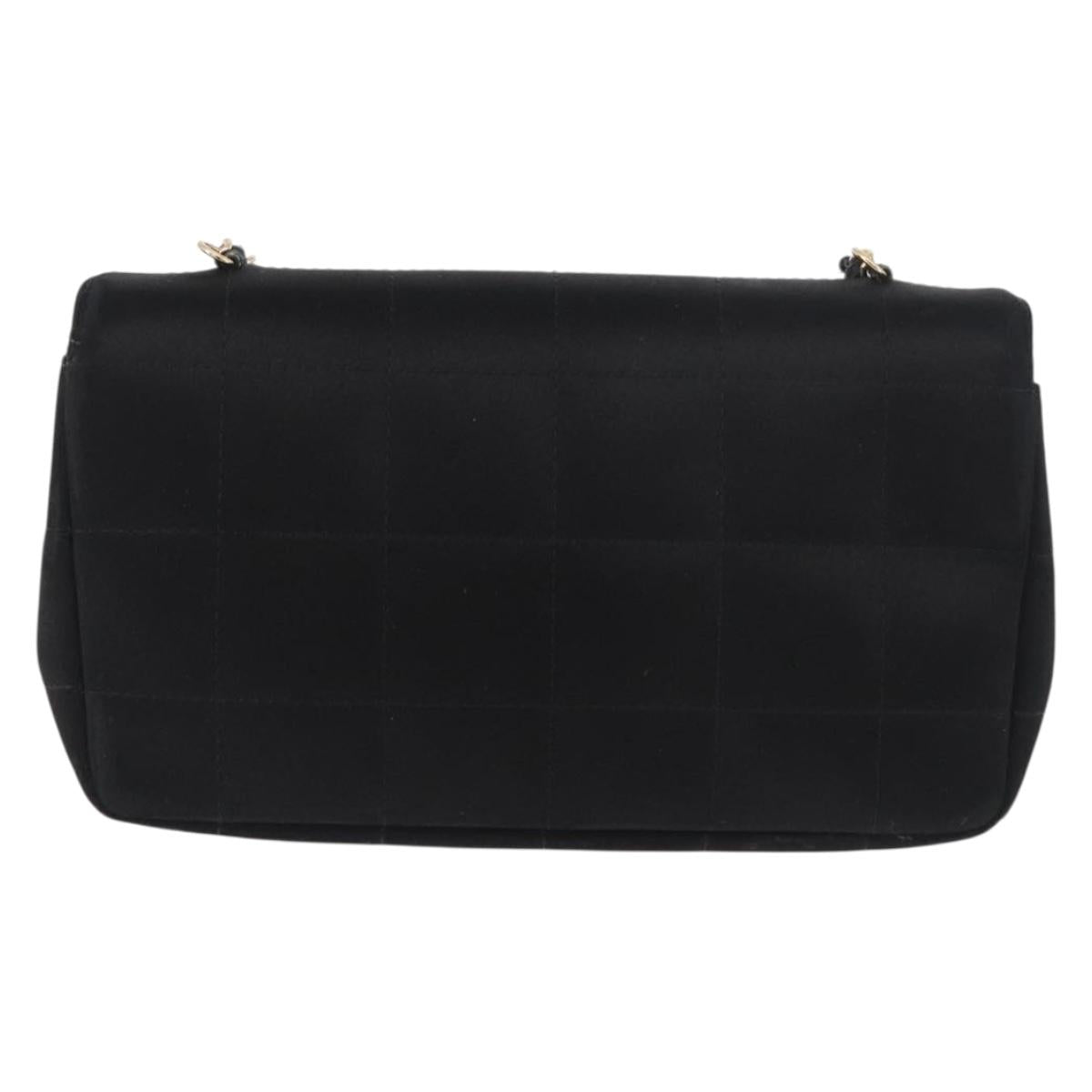 CHANEL Choco Bar Chain Shoulder Bag Satin Black Gold CC Auth 180872A