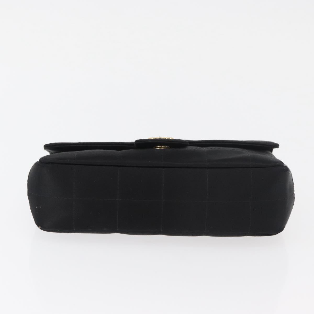 CHANEL Choco Bar Chain Shoulder Bag Satin Black Gold CC Auth 180872A