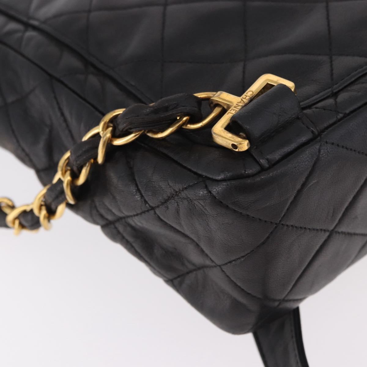 CHANEL Matelasse Chain Backpack Lamb Skin Gold Black CC Auth 180873SAV