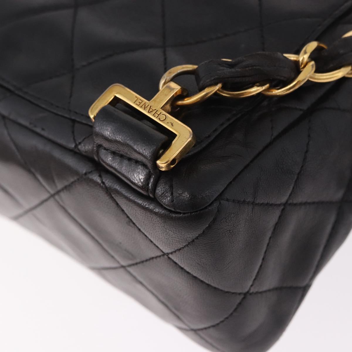 CHANEL Matelasse Chain Backpack Lamb Skin Gold Black CC Auth 180873SAV