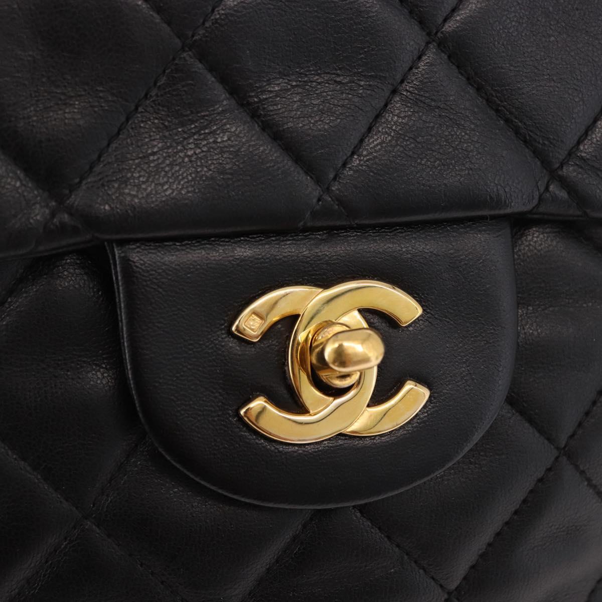 CHANEL Matelasse Chain Backpack Lamb Skin Gold Black CC Auth 180873SAV