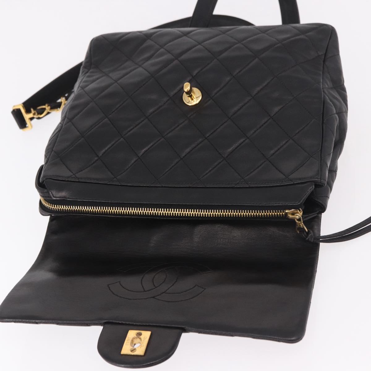CHANEL Matelasse Chain Backpack Lamb Skin Gold Black CC Auth 180873SAV
