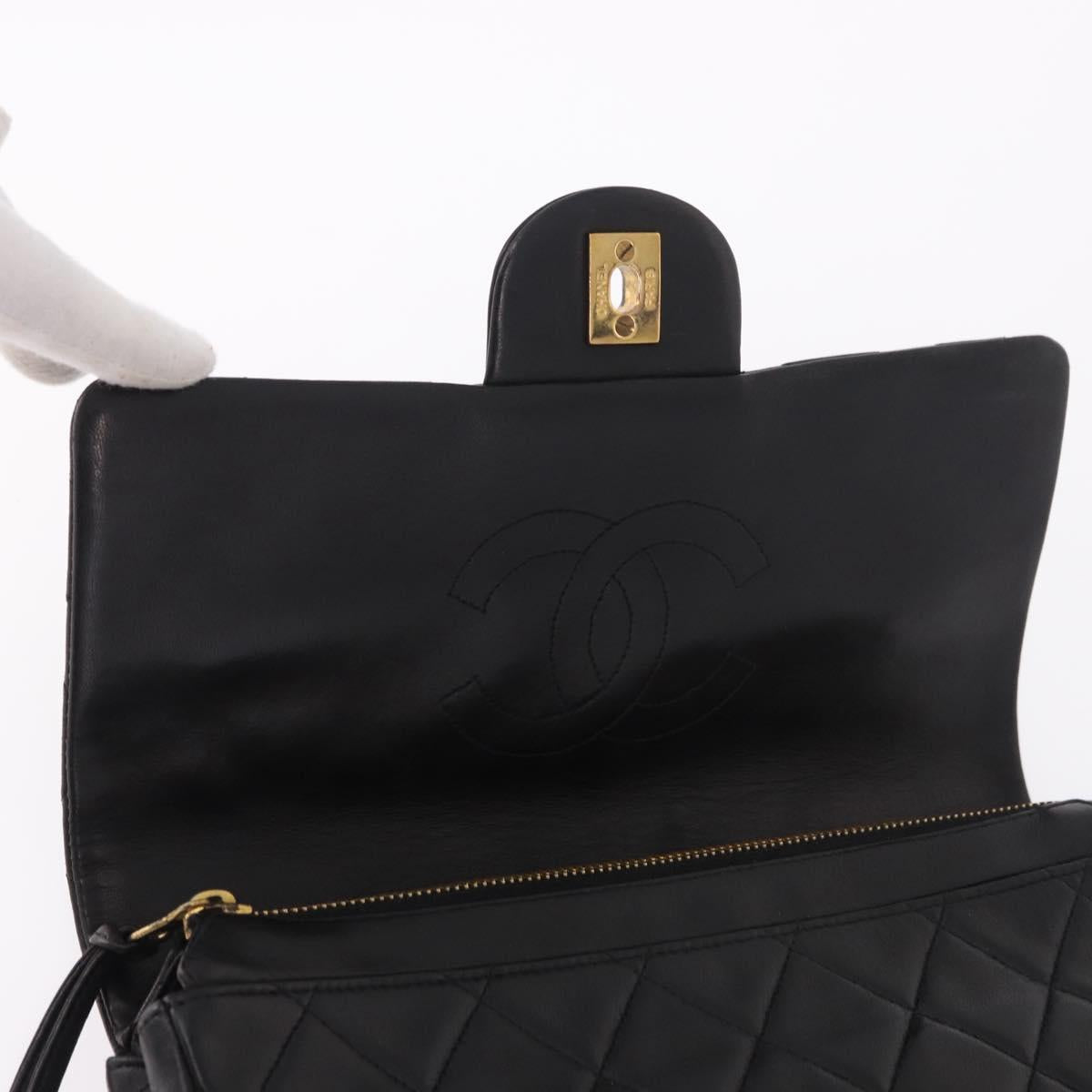 CHANEL Matelasse Chain Backpack Lamb Skin Gold Black CC Auth 180873SAV