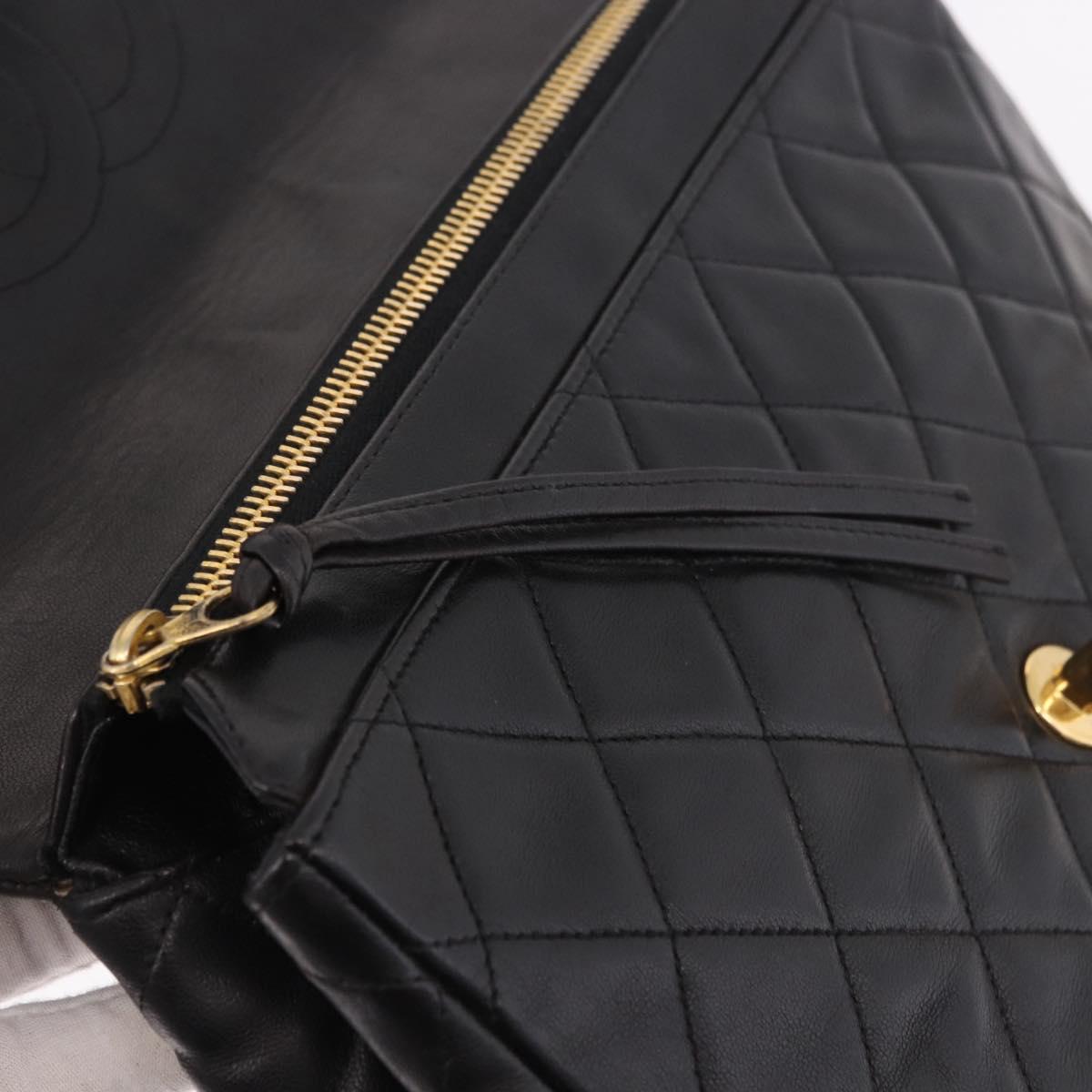 CHANEL Matelasse Chain Backpack Lamb Skin Gold Black CC Auth 180873SAV
