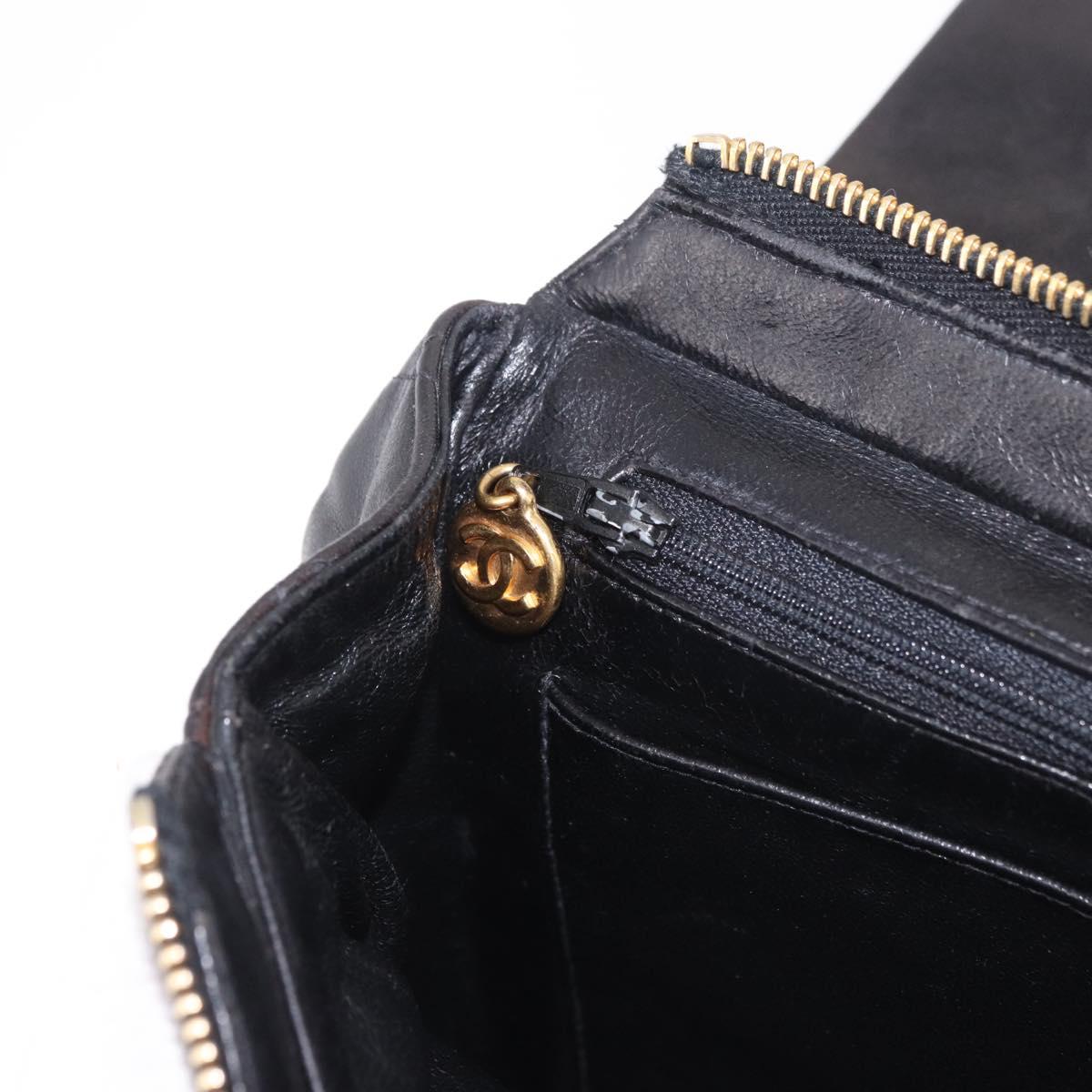 CHANEL Matelasse Chain Backpack Lamb Skin Gold Black CC Auth 180873SAV