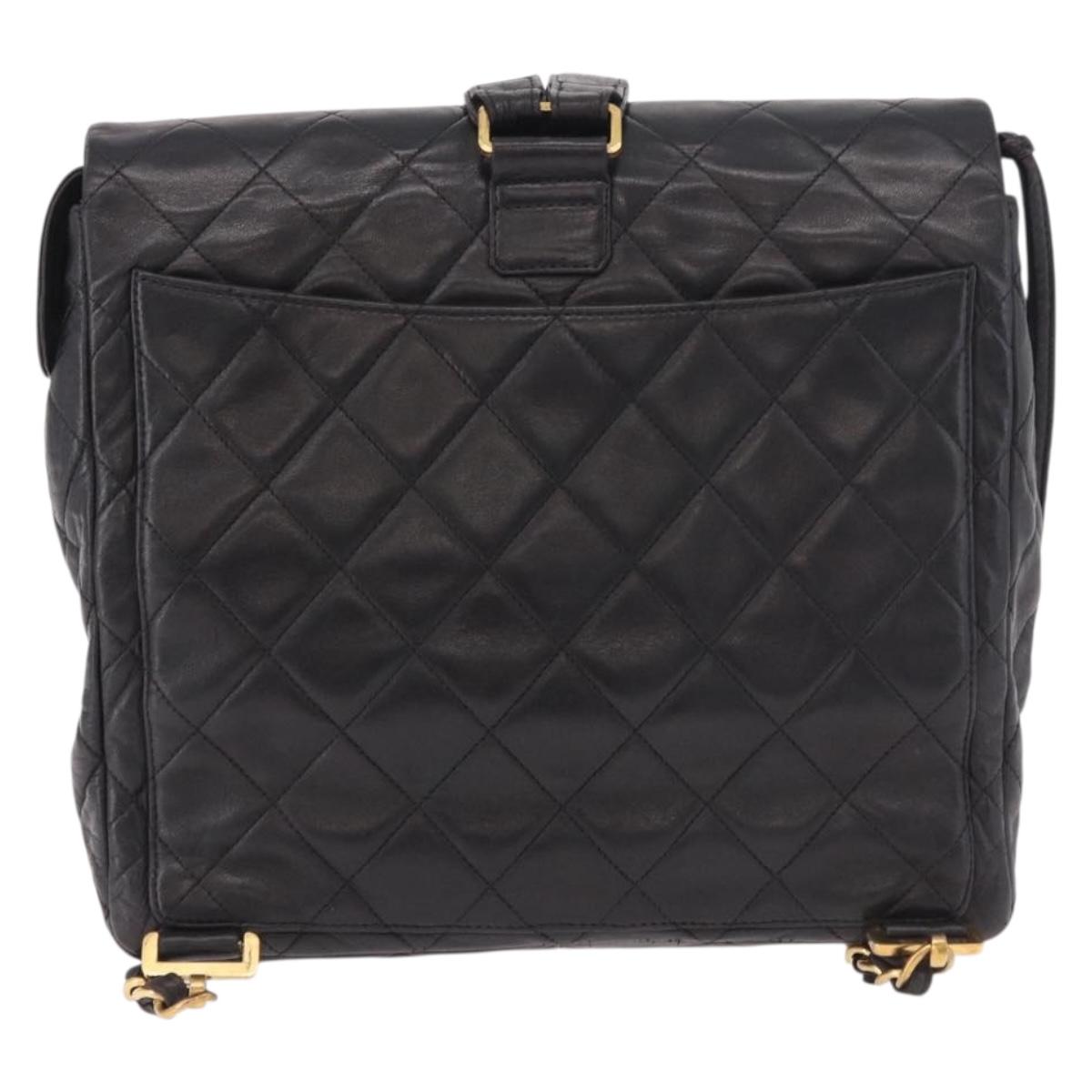 CHANEL Matelasse Chain Backpack Lamb Skin Gold Black CC Auth 180873SAV