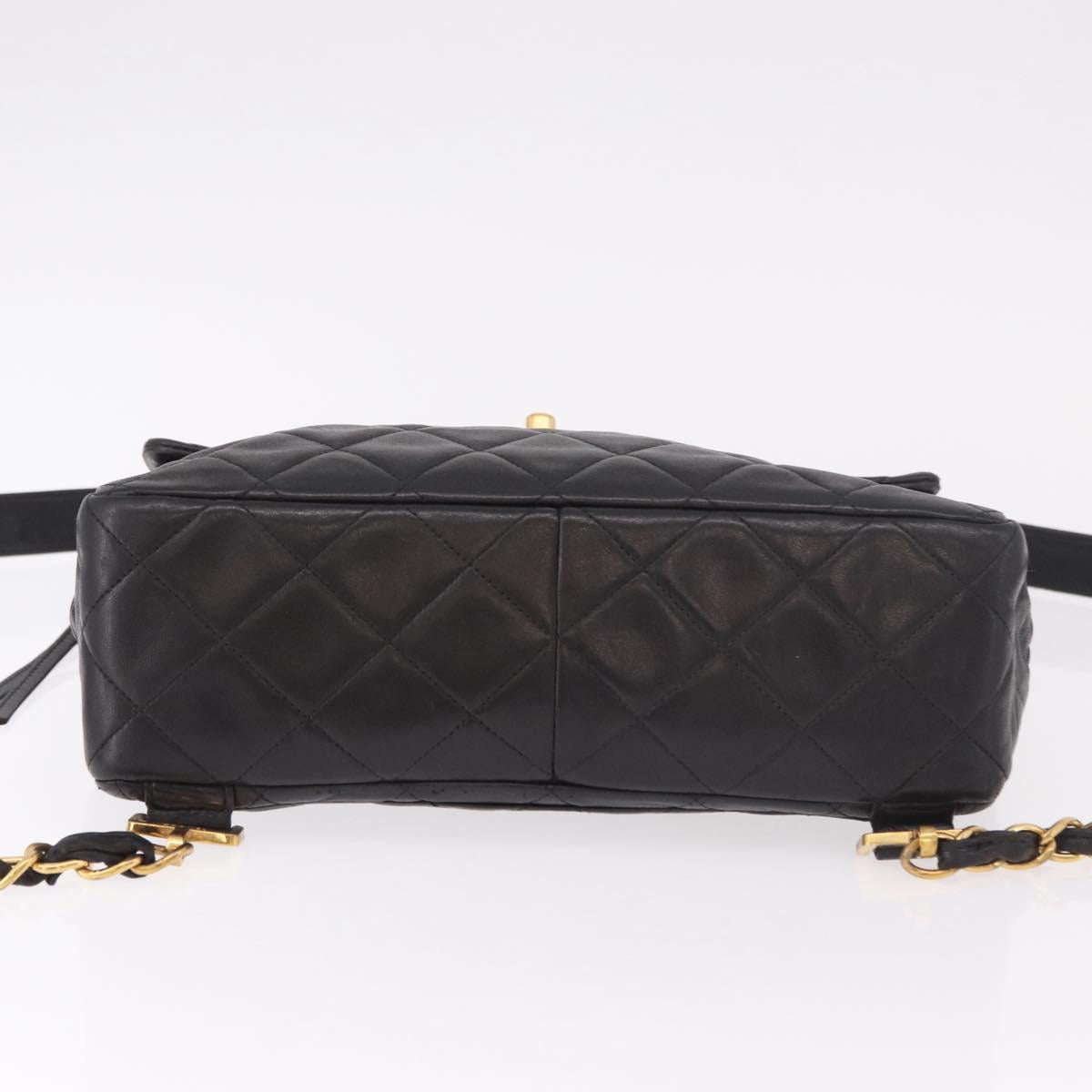 CHANEL Matelasse Chain Backpack Lamb Skin Gold Black CC Auth 180873SAV