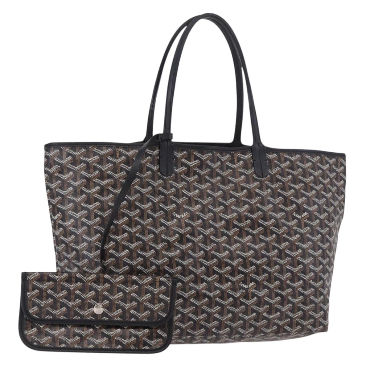 GOYARD Saint Louis PM Tote Bag Coated Canvas Black Silver Auth 180875