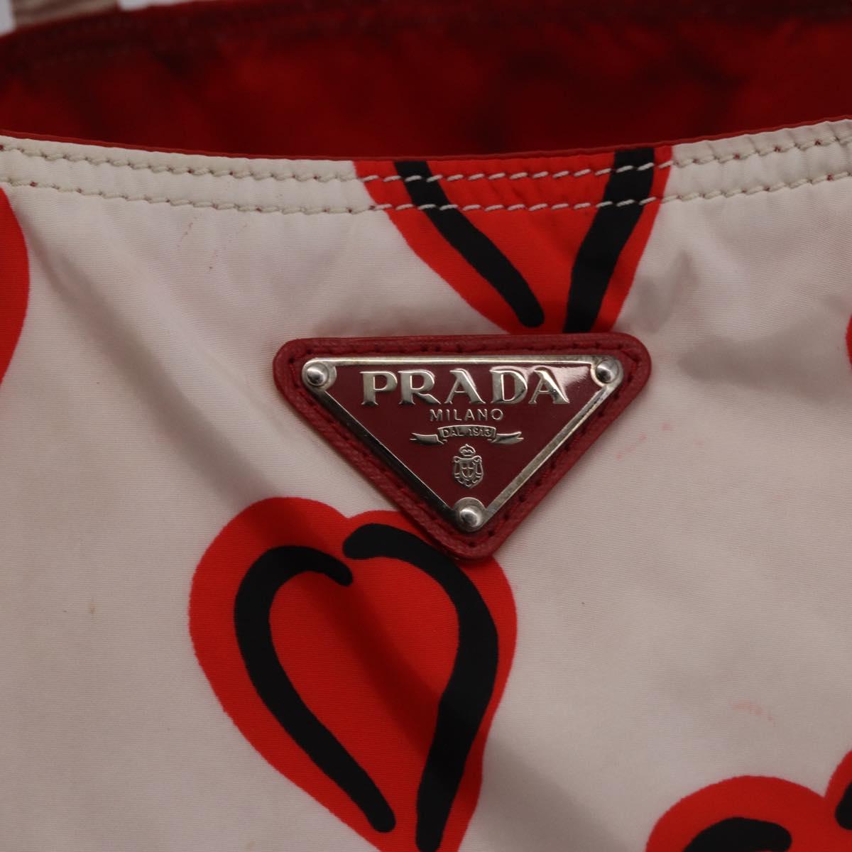 PRADA Tote Bag Nylon Red Silver Auth 180876