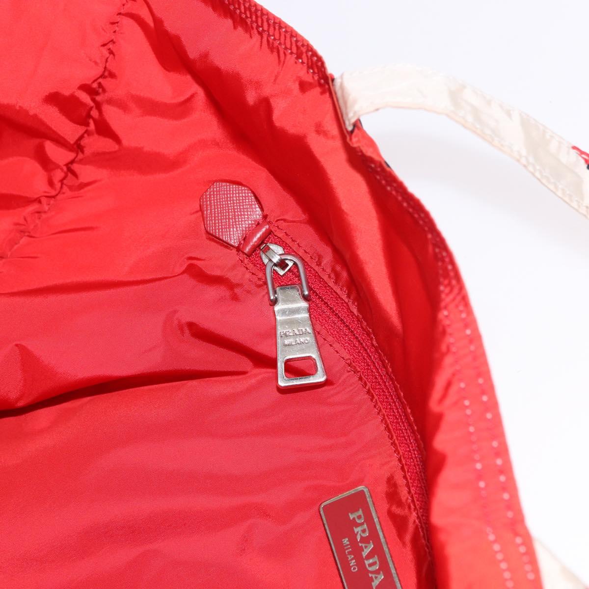 PRADA Tote Bag Nylon Red Silver Auth 180876
