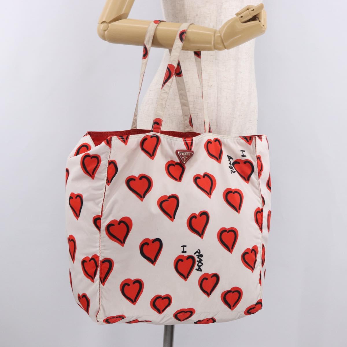 PRADA Tote Bag Nylon Red Silver Auth 180876