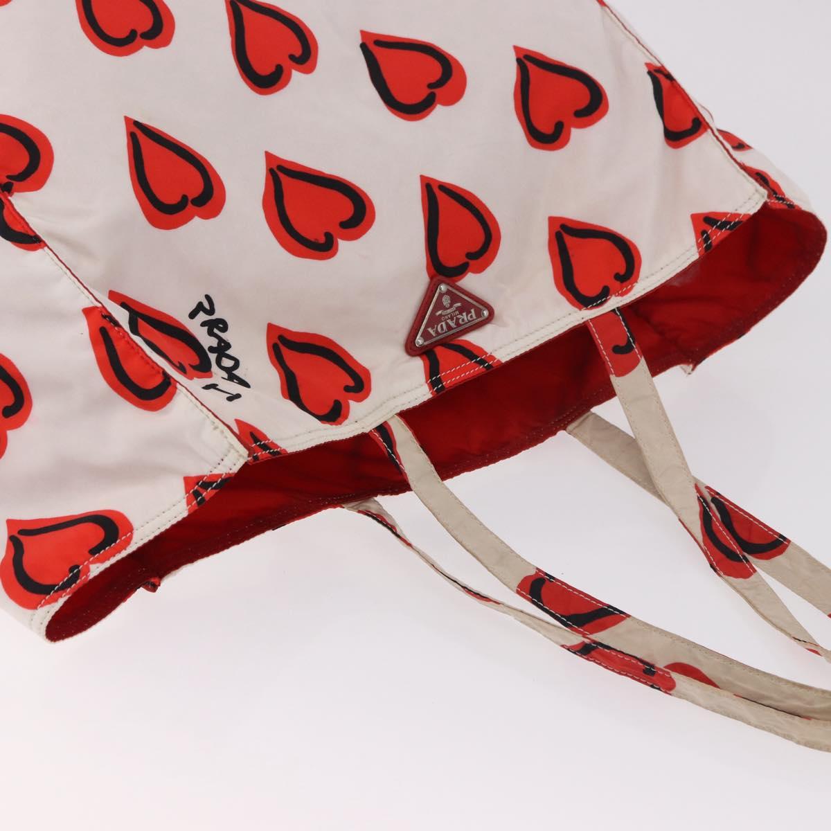 PRADA Tote Bag Nylon Red Silver Auth 180876