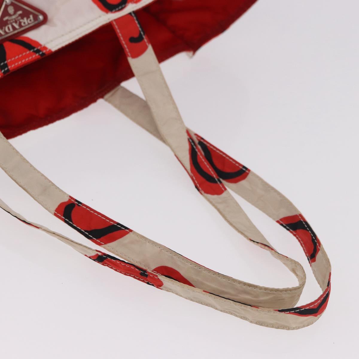 PRADA Tote Bag Nylon Red Silver Auth 180876