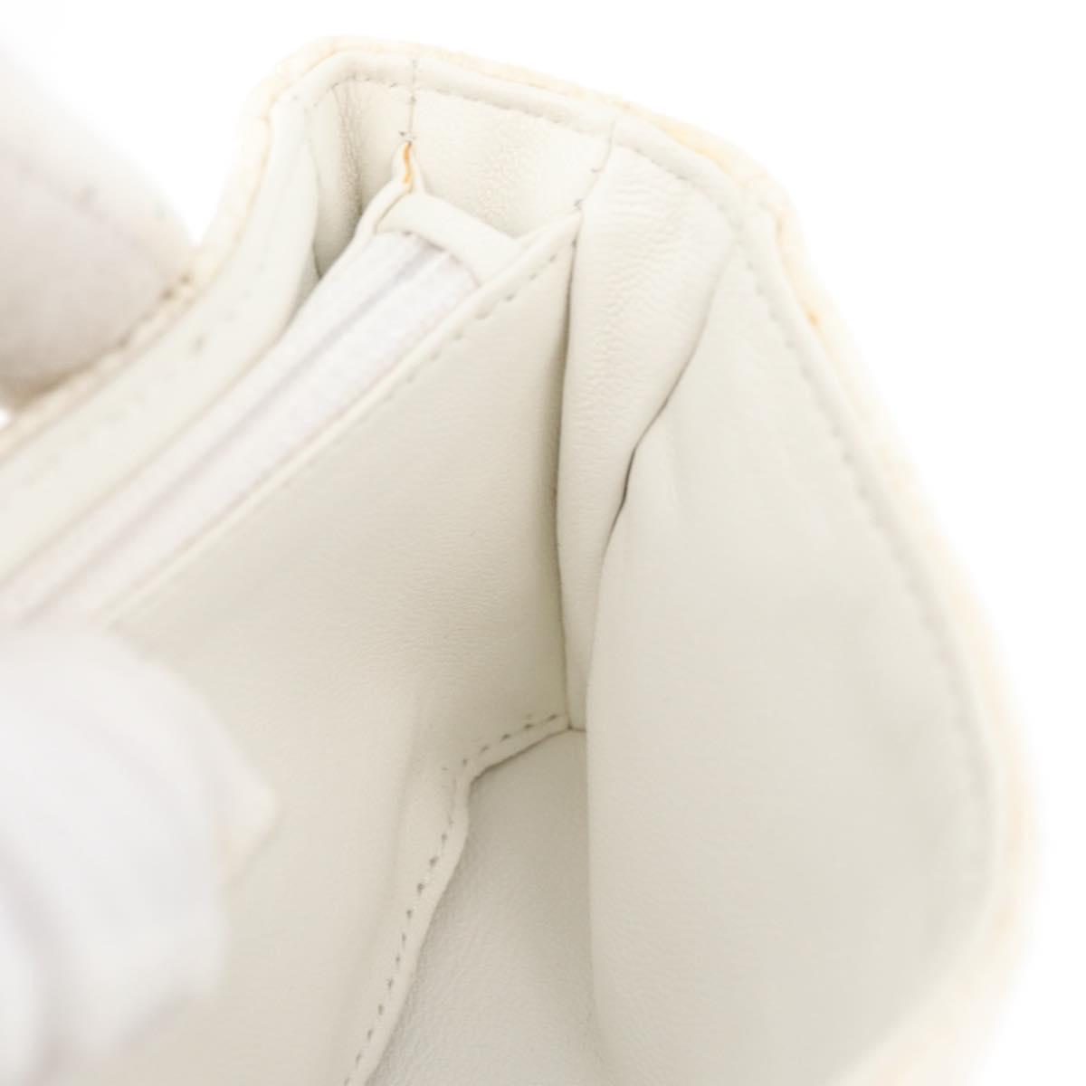 CHANEL Matelasse Pouch Coated Canvas White Silver CC Auth 180887A
