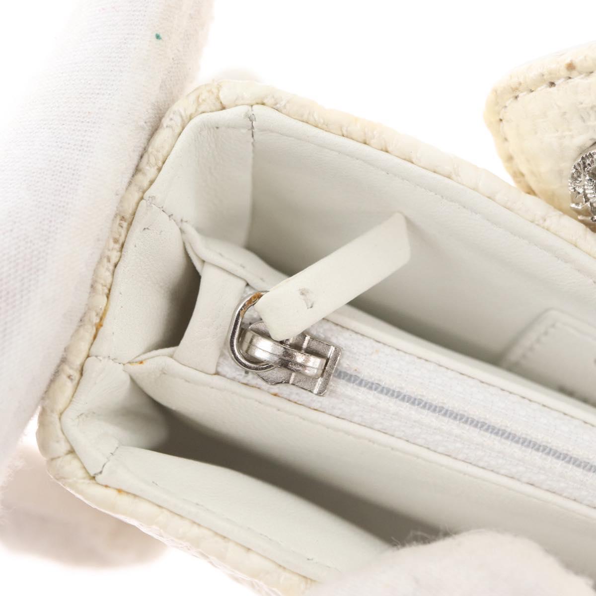 CHANEL Matelasse Pouch Coated Canvas White Silver CC Auth 180887A
