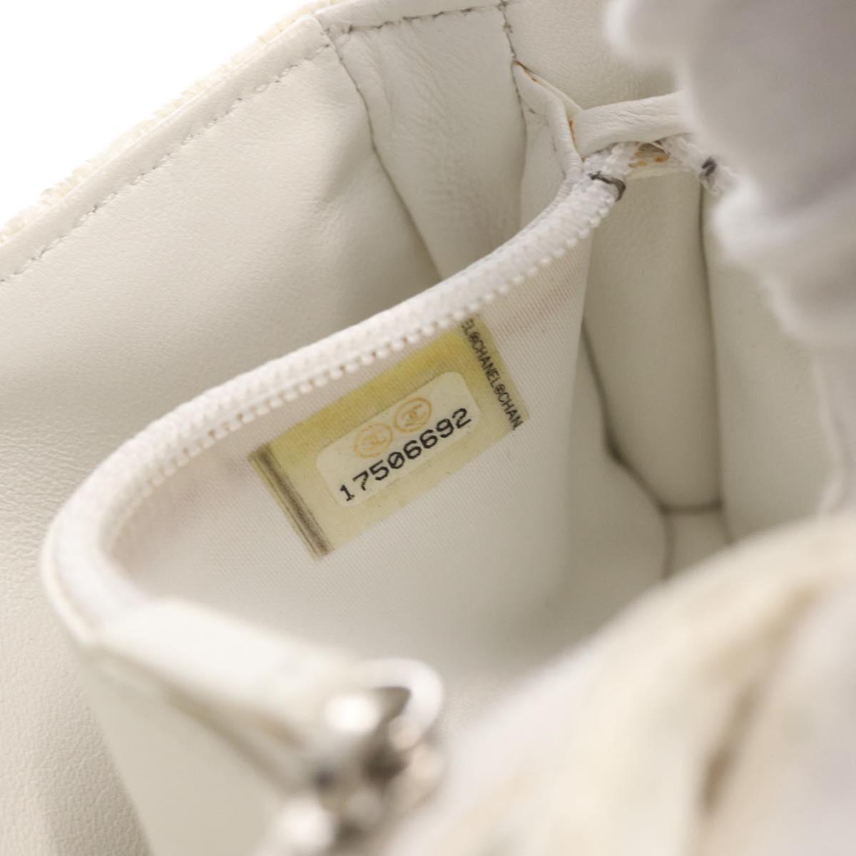 CHANEL Matelasse Pouch Coated Canvas White Silver CC Auth 180887A