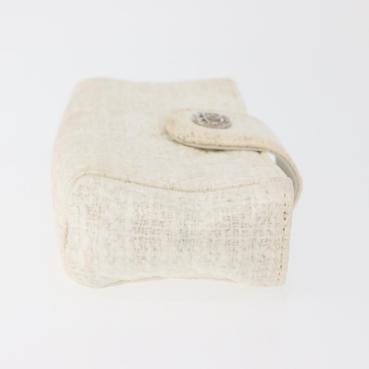 CHANEL Matelasse Pouch Coated Canvas White Silver CC Auth 180887A