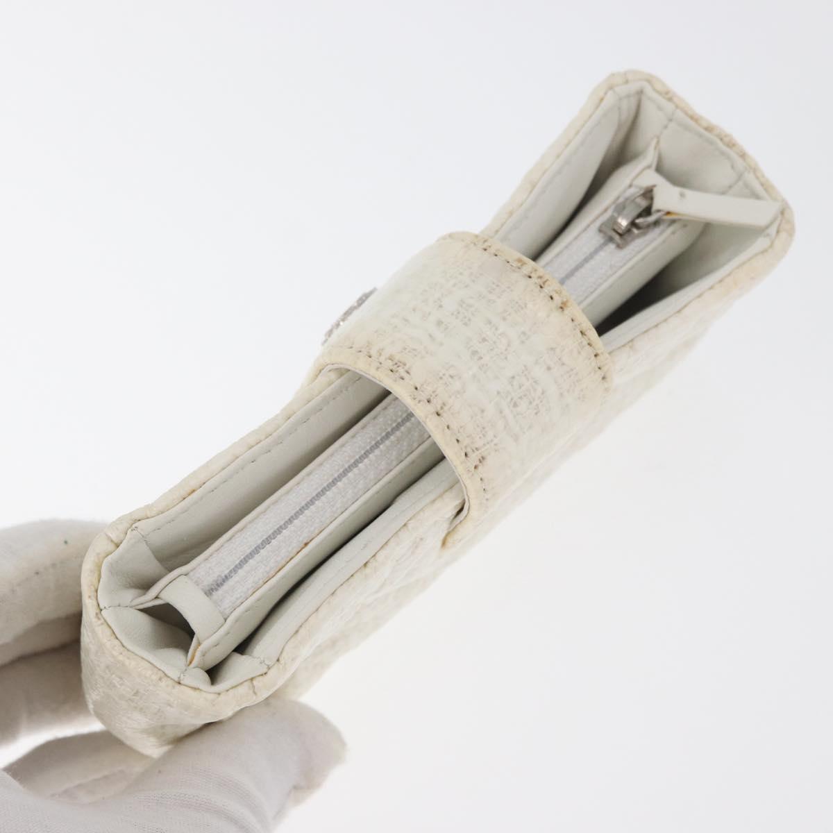 CHANEL Matelasse Pouch Coated Canvas White Silver CC Auth 180887A