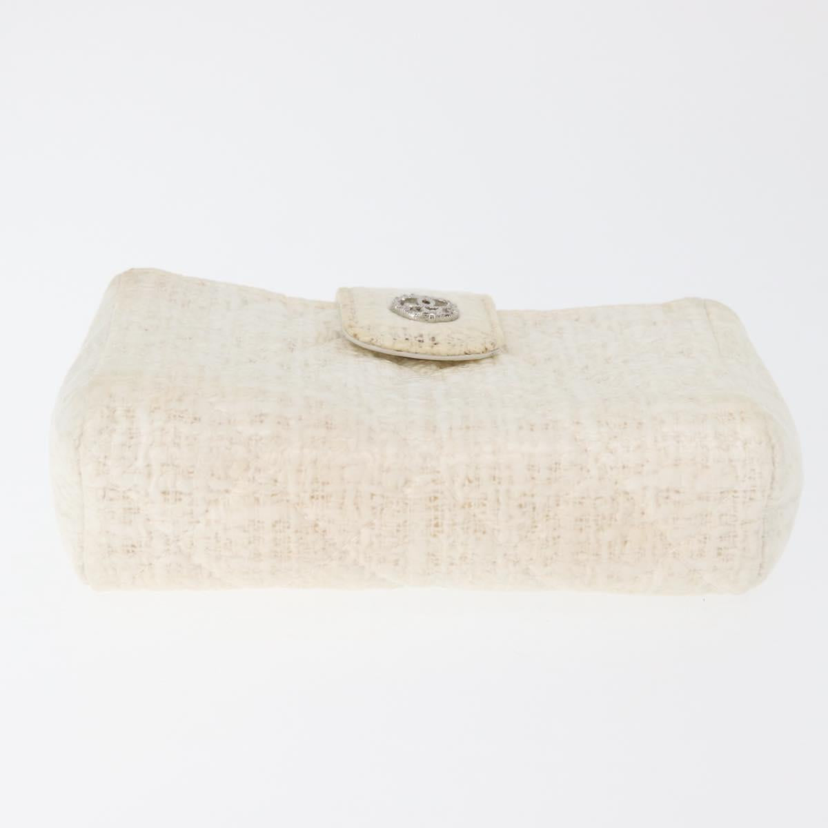CHANEL Matelasse Pouch Coated Canvas White Silver CC Auth 180887A