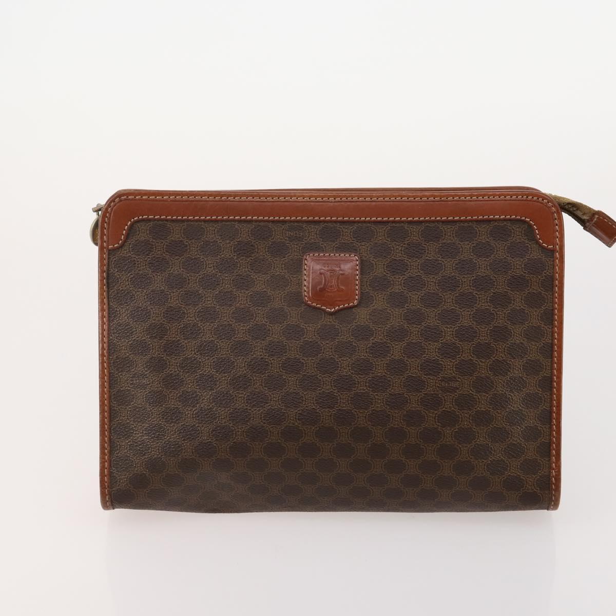 CELINE Macadam Canvas Clutch Bag PVC Leather 5 Set Brown Beige Auth 180889