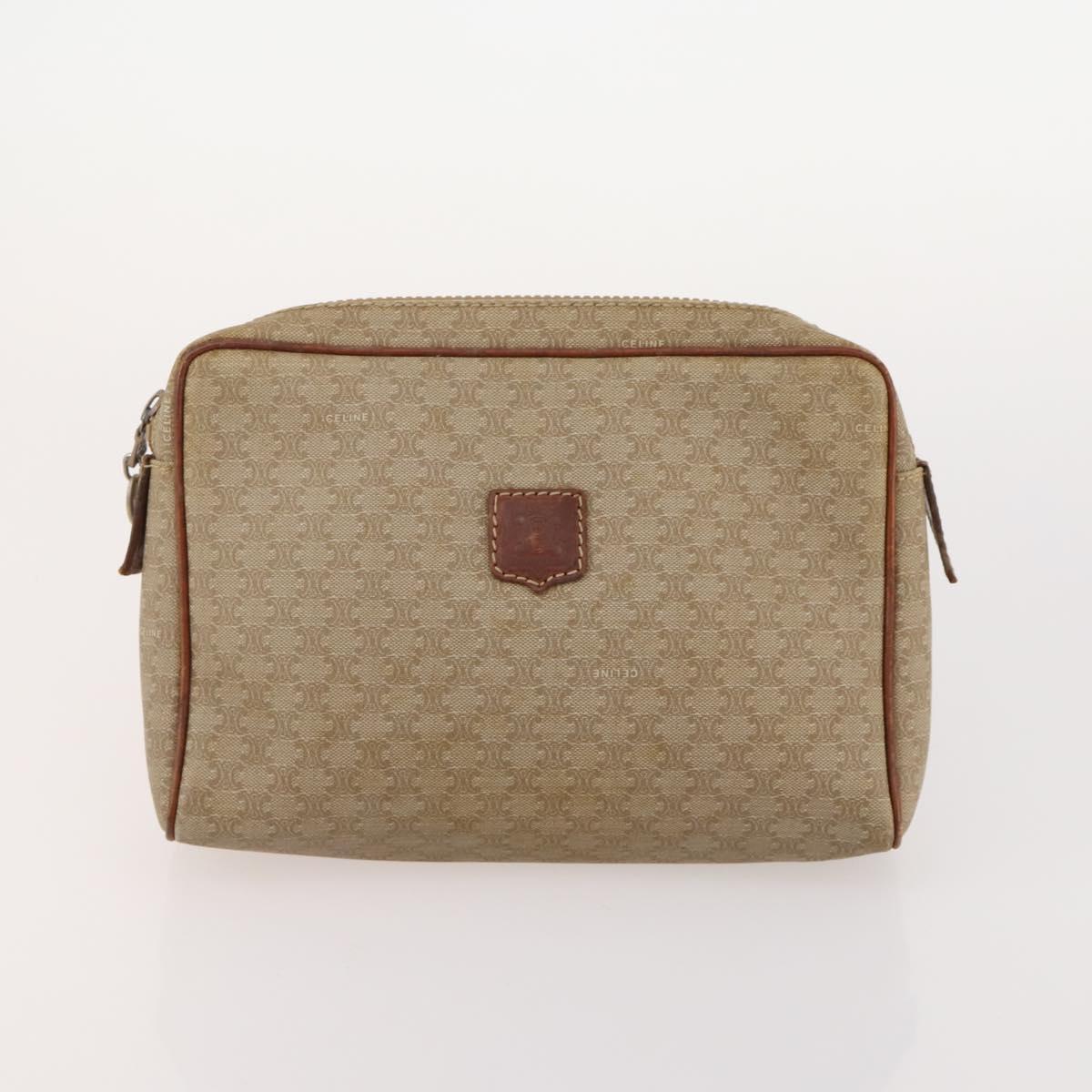 CELINE Macadam Canvas Clutch Bag PVC Leather 5 Set Brown Beige Auth 180889