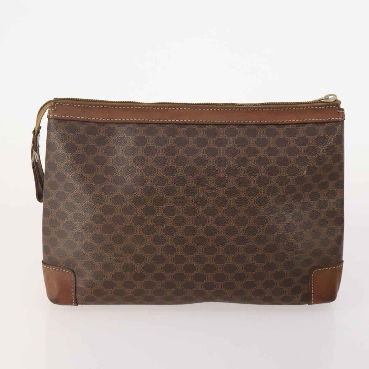 CELINE Macadam Canvas Clutch Bag PVC Leather 5 Set Brown Beige Auth 180889