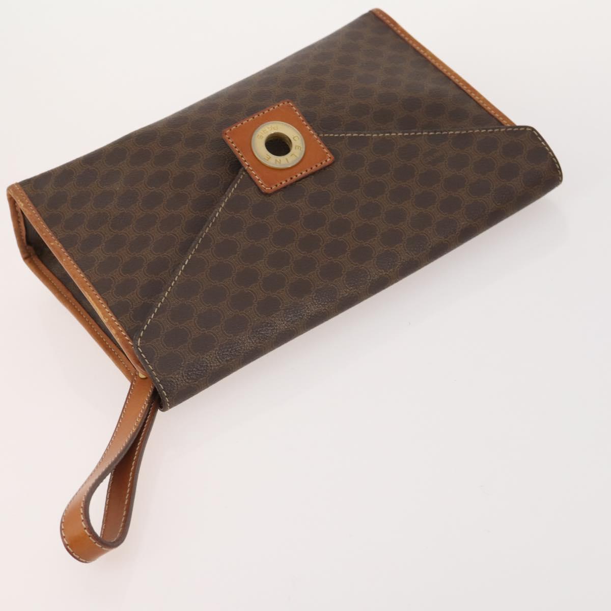 CELINE Macadam Canvas Clutch Bag PVC Leather 5 Set Brown Beige Auth 180889