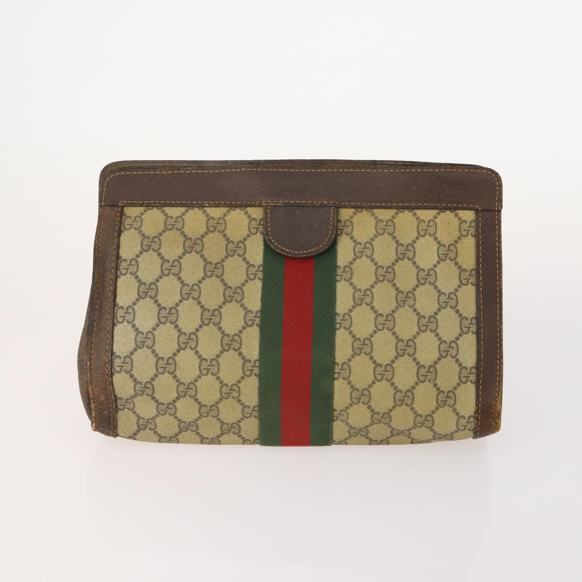 GUCCI GG Supreme Web Sherry Line Clutch Bag PVC 4 Set Beige Gold Auth 180890