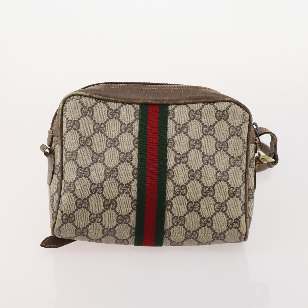 GUCCI GG Supreme Web Sherry Line Clutch Bag PVC 4 Set Beige Gold Auth 180890
