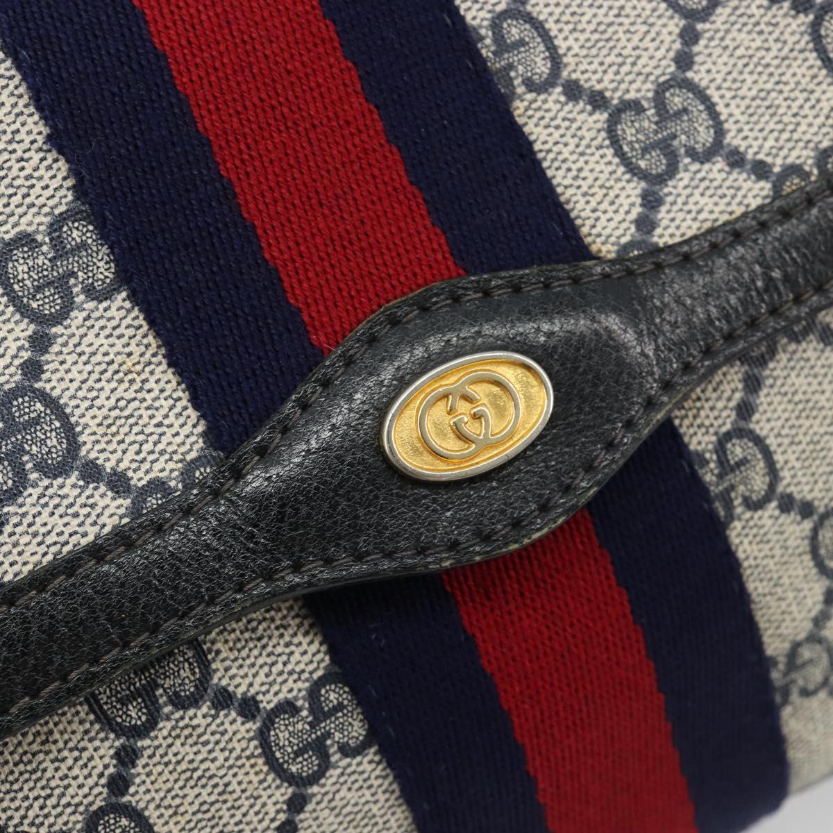 GUCCI GG Supreme Sherry Line Clutch Bag PVC Navy Gold 41 014 3087 25 Auth 180897