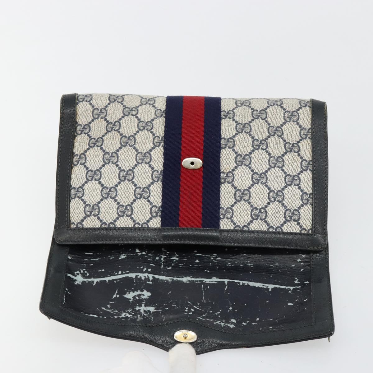 GUCCI GG Supreme Sherry Line Clutch Bag PVC Navy Gold 41 014 3087 25 Auth 180897