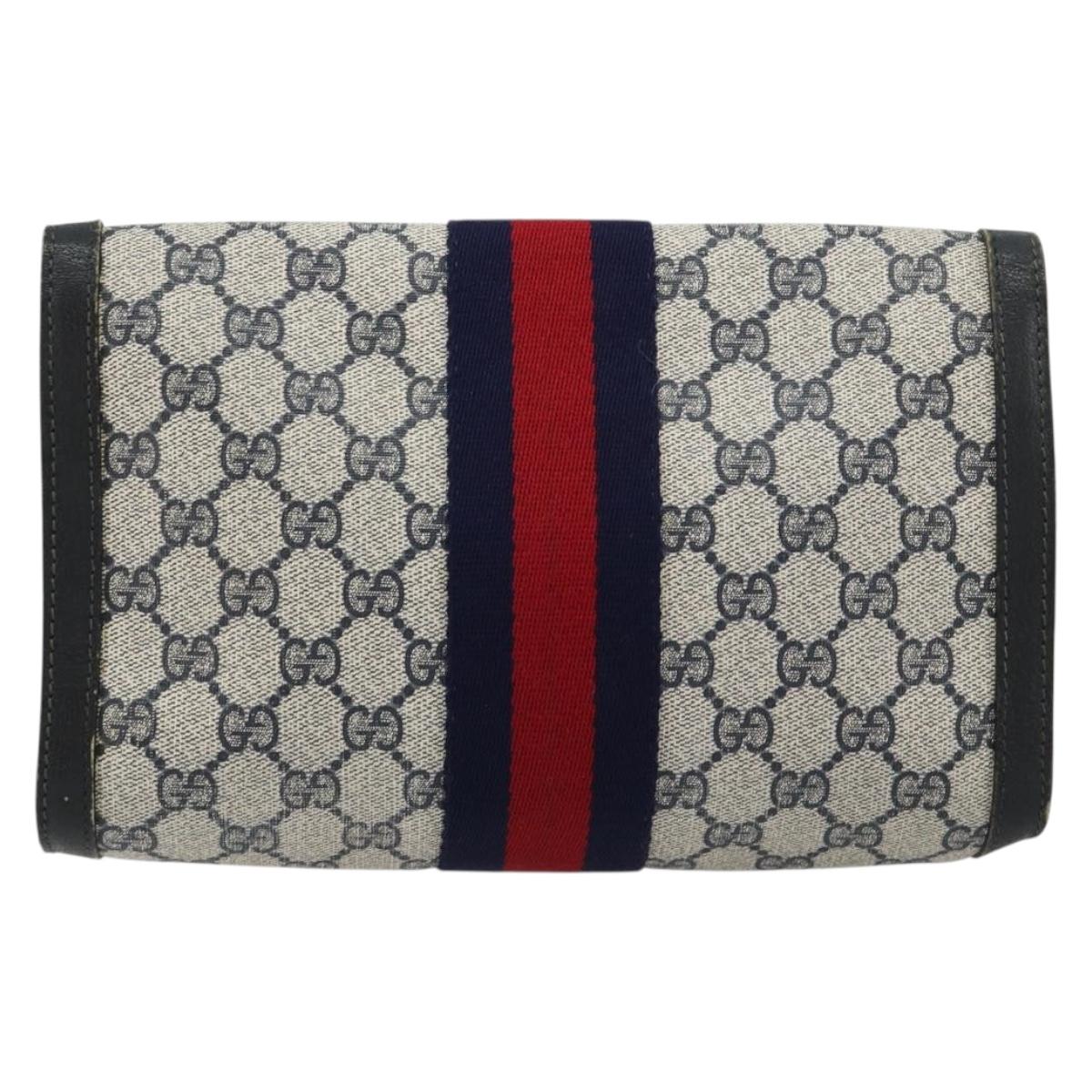 GUCCI GG Supreme Sherry Line Clutch Bag PVC Navy Gold 41 014 3087 25 Auth 180897