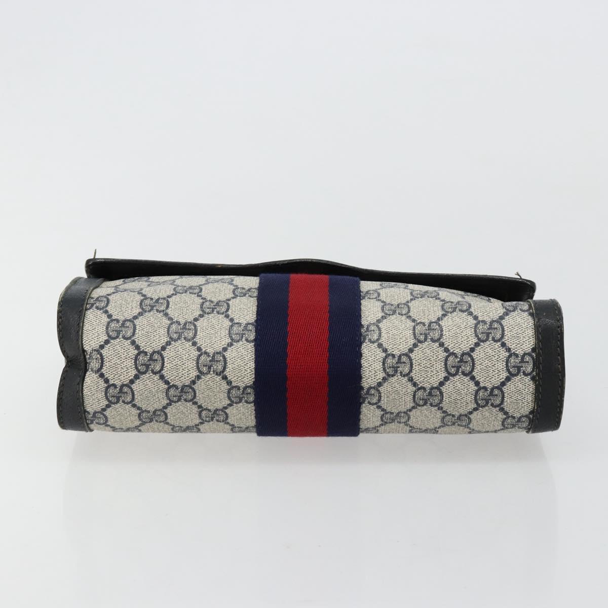 GUCCI GG Supreme Sherry Line Clutch Bag PVC Navy Gold 41 014 3087 25 Auth 180897